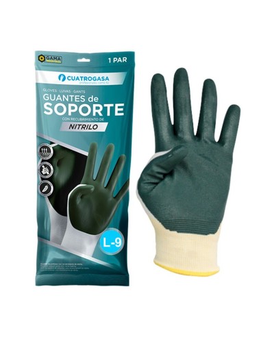 Guante de Soporte Nylon con Nitrilo - Polinylon Blanco y Recubrimiento Verde para Automoción