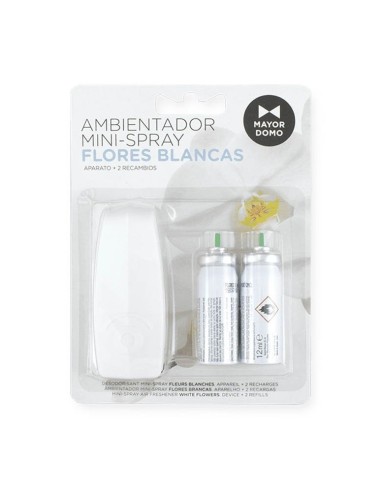 MAYORDOMO AMBIENTADOR MINI SPRAY 1 AP.+2 RECAMBIOS FLORES BLANCAS