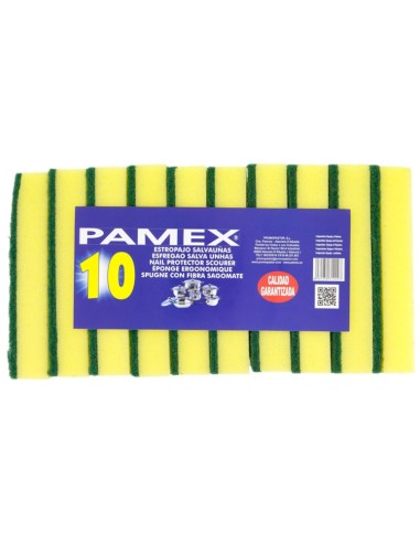 ESTROPAJO FIBRA VERDE CON ESPONJA (14x10x2,5) 10 UDS. PAMEX