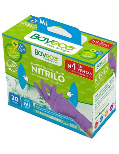 BAYECO GUANTES DE NITRILO MORADO TALLA MEDIANA PACK 20 UDS.