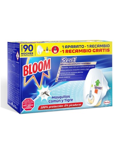 BLOOM ELECTRICO APARATO MOSQUITOS + 2 RECAMBIOS 45 + 45 = 90 NOCHES