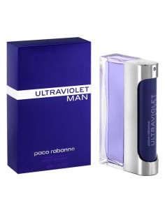 Frasco y caja de Paco Rabanne Ultraviolet Man Eau de Toilette 100 ml vaporizador.