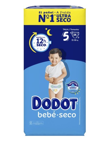 DODOT PAÑAL BEBE SECO TALLA-5 54 UD 11 A 16 KG JUNIOR