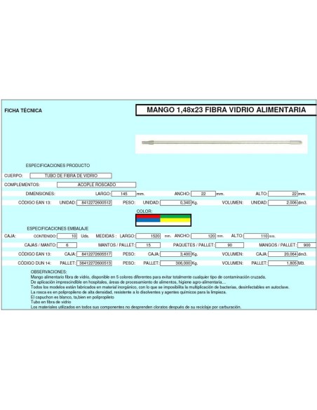 Mango Alimentaria 145cm Fibra de Vidrio Acople Roscado