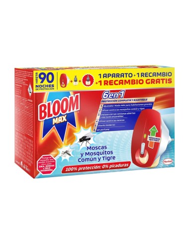 BLOOM ELECTRICO APARATO MAX MOSCAS Y MOSQUITOS 1+2 RECAMBIOS (90 NOCHES)