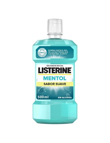 LISTERINE ENJUAGUE BUCAL 500ML MENTOL SUAVE (ZERO ALCOHOL)