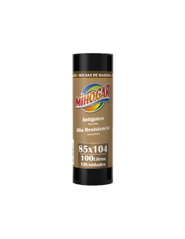 MIHOGAR SACO BASURA 85X104 100L NEGRO ROLLO 10 UDS