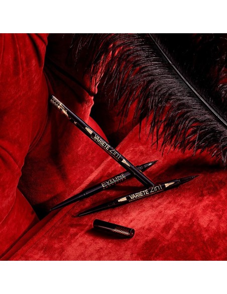 EVELINE DELINIADOR LIQUIDO Y LAPIZ DE OJOS VARIETE 2 EN 1 ULTRA BLACK