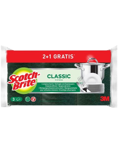 SCOTCH BRITE ESTROPAJO CON ESPONJA VERDE PACK-3 UDS