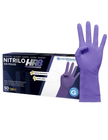 Guantes nitrilo morado HR8 desechables 50 uds.