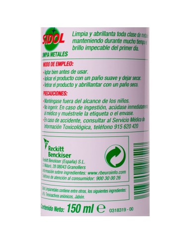 SIDOL LIMPIAMETALES ABRILLANTADOR 150ML