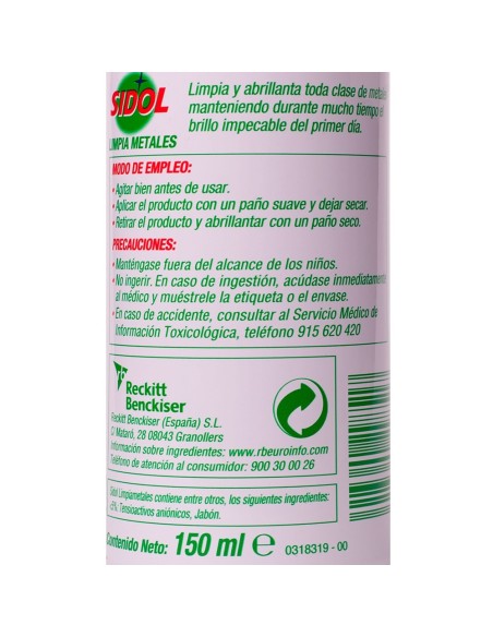 SIDOL LIMPIAMETALES ABRILLANTADOR 150ML