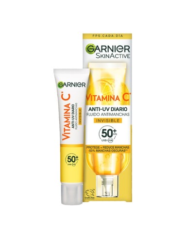 GARNIER VITAMINA C FLUIDO ANTIMANCHAS INVISIBLE SPF50+ ANTI-UV DIARIO 40ML