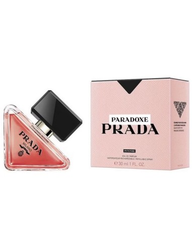 Prada Paradoxe Intense Eau de Parfum de 30 ml con frasco triangular y caja rosa