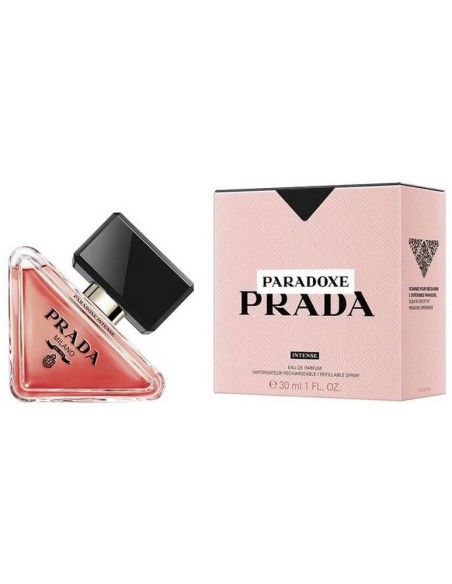 Prada Paradoxe Intense Eau de Parfum de 30 ml con frasco triangular y caja rosa