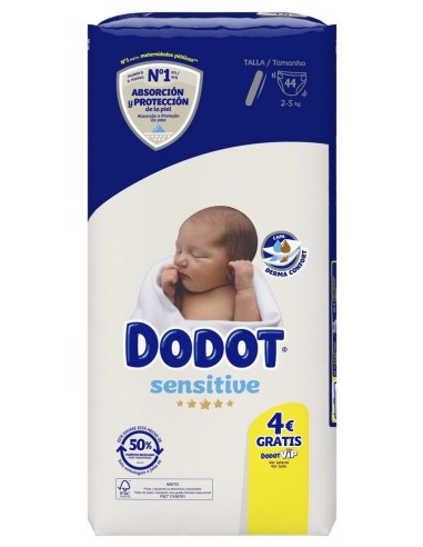 DODOT PAÑAL SENSITIVE TALLA 1 44 UD 2 A 5 KG RECIEN NACIDO