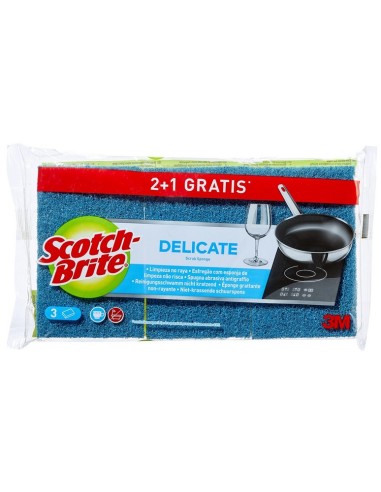 SCOTCH BRITE ESTROPAJO CON ESPONJA AZUL NO RAYA PACK-3 UD