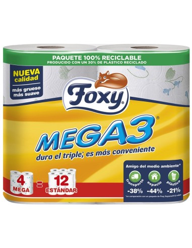 FOXY PAPEL HIGIENICO MEGA TRIPLE ROLLO DECORADO 4 UDS.