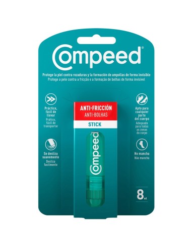 Blíster frontal de Compeed Stick Anti-Fricción de 8 ml para prevención de rozaduras y ampollas