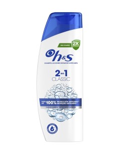 H&S Classic champú y acondicionador anticaspa 2 en 1, envase blanco con tapón azul de 250 ml