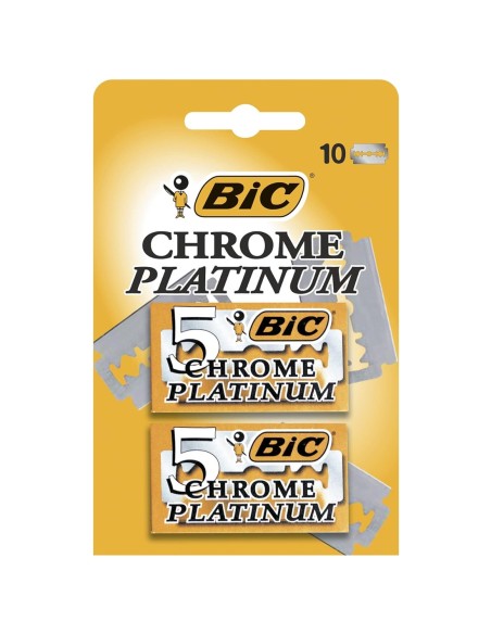 Pack 10 cuchillas BIC Chrome Platinum doble filo afeitado.
