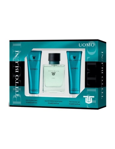 TITTO BLUNI  UOMO EDT VAP 75 ML + A/SHAVE BALM 75 ML + GEL BAÑO 75 ML