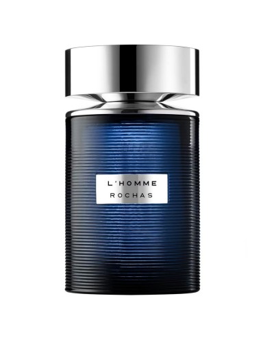 Frasco de cristal azul acanalado Rochas L'Homme Eau de Toilette 100 ml.