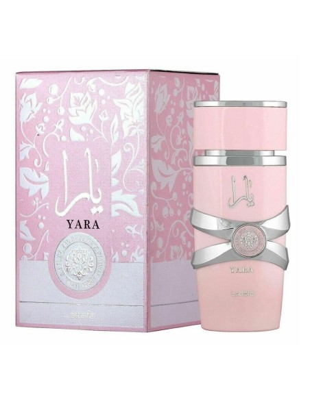 Lattafa Yara Eau de Parfum 100 ml con frasco rosa y caja de presentación