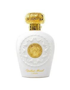 Frasco blanco embellecido con relieve y medalla dorada Lattafa Opulent Musk 100 ml
