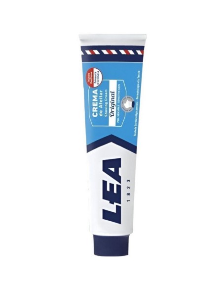 Vista del tubo de crema de afeitar LEA Original para piel sensible