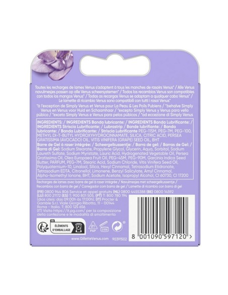Recambios de cuchillas Gillette Venus Breeze para depilación femenina.
