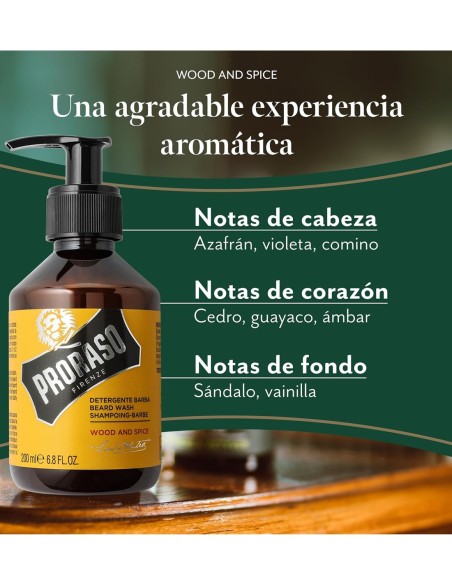 PRORASO CHAMPU PARA BARBA Y BIGOTE MADERAS Y ESPECIAS 200 ML
