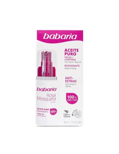 BABARIA ACEITE FACIAL Y CORPORAL PURO ROSA MOSQUETA 100% 50 ML ANTI-ESTRIAS