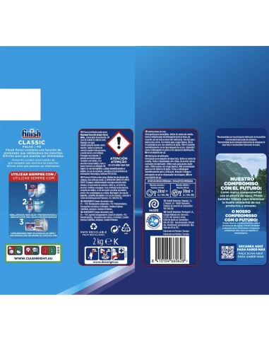 Detergente para lavavajillas Finish en polvo de 2 kg.