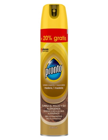 Spray PRONTO limpia muebles 300 ml + 20% gratis, protege y da brillo