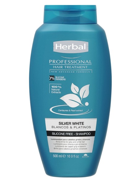 Champú Herbal Silver White para blanco puro y platino.