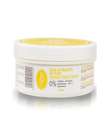 Tarro blanco de la mascarilla capilar Cero por ciento de Nurana Cosmetics de doscientos cincuenta mililitros con detalles amari
