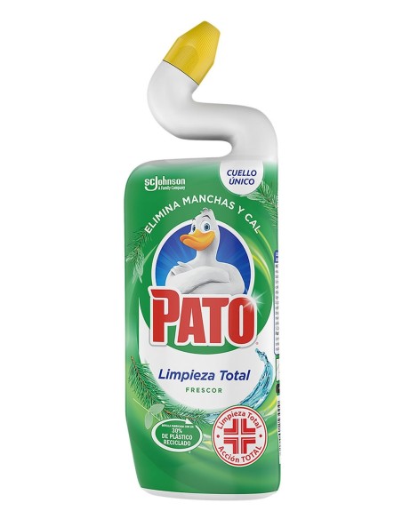 Botella verde de Pato WC Gel Limpiador Limpieza Total Frescor 750 ml con cuello angulado