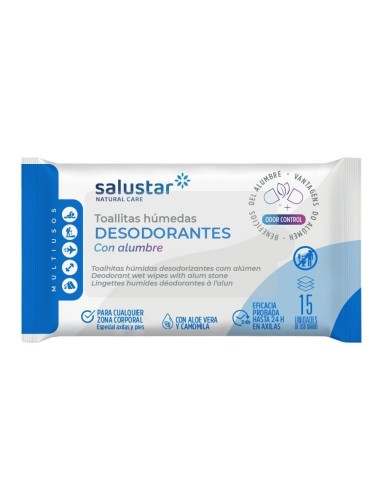 SALUSTAR TOALLITAS DESODORANTES UNISEX 15 UDS CON ALUMBRE