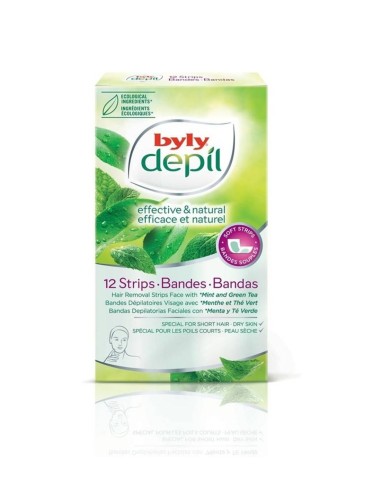 BYLY DEPILACION BANDAS FACIALES MENTA Y TE VERDE 12 UDS