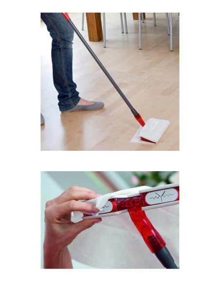 Sistema electrostático Vileda para limpiar suelos rápido.