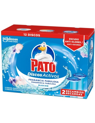 Caja de recambios Pato Discos Activos fragancia Marine con 2 tubos para inodoro.