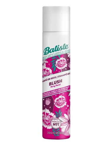 Bote blanco de champú en seco de la marca Batiste variedad Blush floral de 200 mililitros.