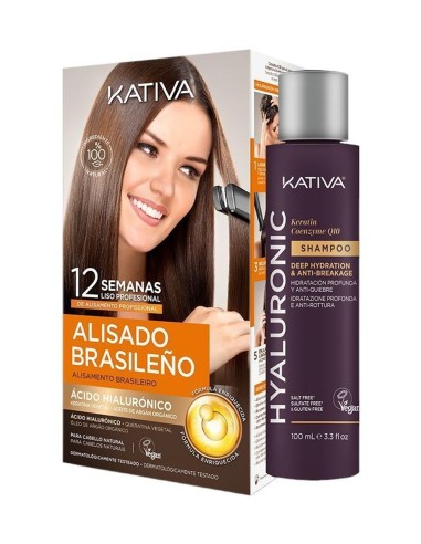 Kativa Alisado Brasileño + Champú Gratis - Pack Profesional para Cabello Liso y Brillante