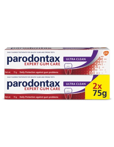 Parodontax Pasta Dentífrica Ultra Clean 2 x 75 ml - Pack Ahorro Cuidado de Encías