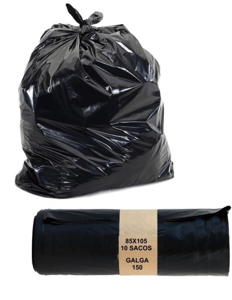Saco basura 85x105 10 uds negro G/150 faja 100L ex-fuerte