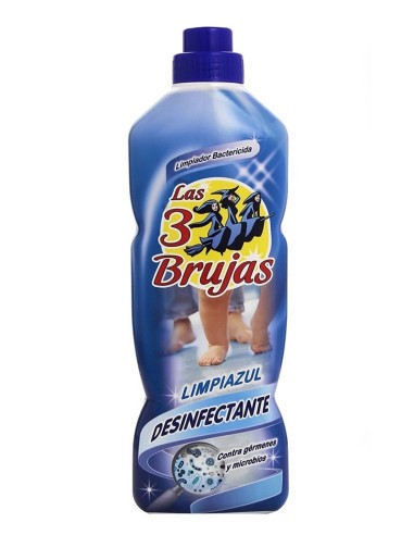 Vista frontal de la botella de 1 litro de Las 3 Brujas Limpiazul Desinfectante