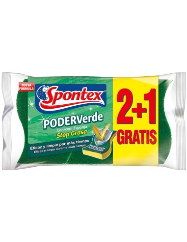 Spontex Estropajo con Esponja Poder Verde 2+1 Gratis | Drolim.com