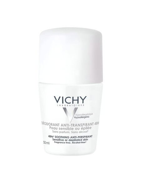 Vichy Desodorante Roll-On Sin Perfume 50 ml para piel sensible con protección 48h sin irritación