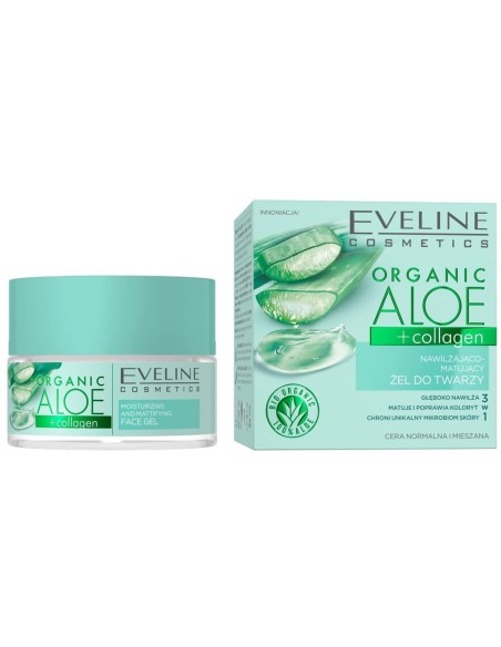 Eveline Organic Aloe + Collagen Gel Facial Hidratante y Matificante 50 ml
